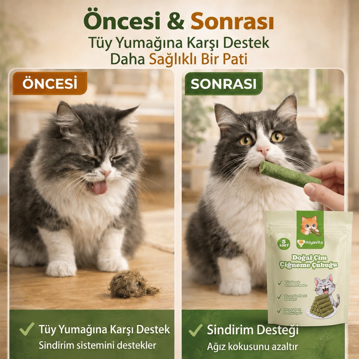 Miyavita Doğal Çim Çiğneme Çubuğu