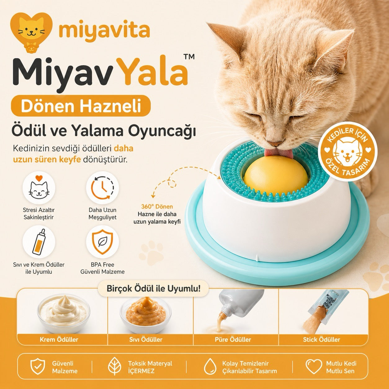 MiyavYala™ Dönen Hazneli Ödül ve Yalama Oyuncağı