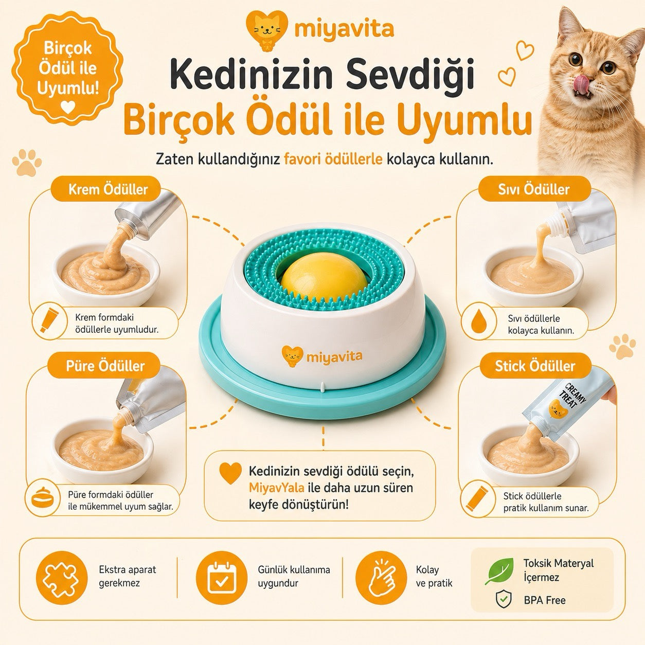 MiyavYala™ Dönen Hazneli Ödül ve Yalama Oyuncağı